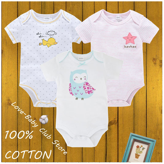 3-Pack Baby Cotton Onesies - Cartoon Print - Your Precious Package