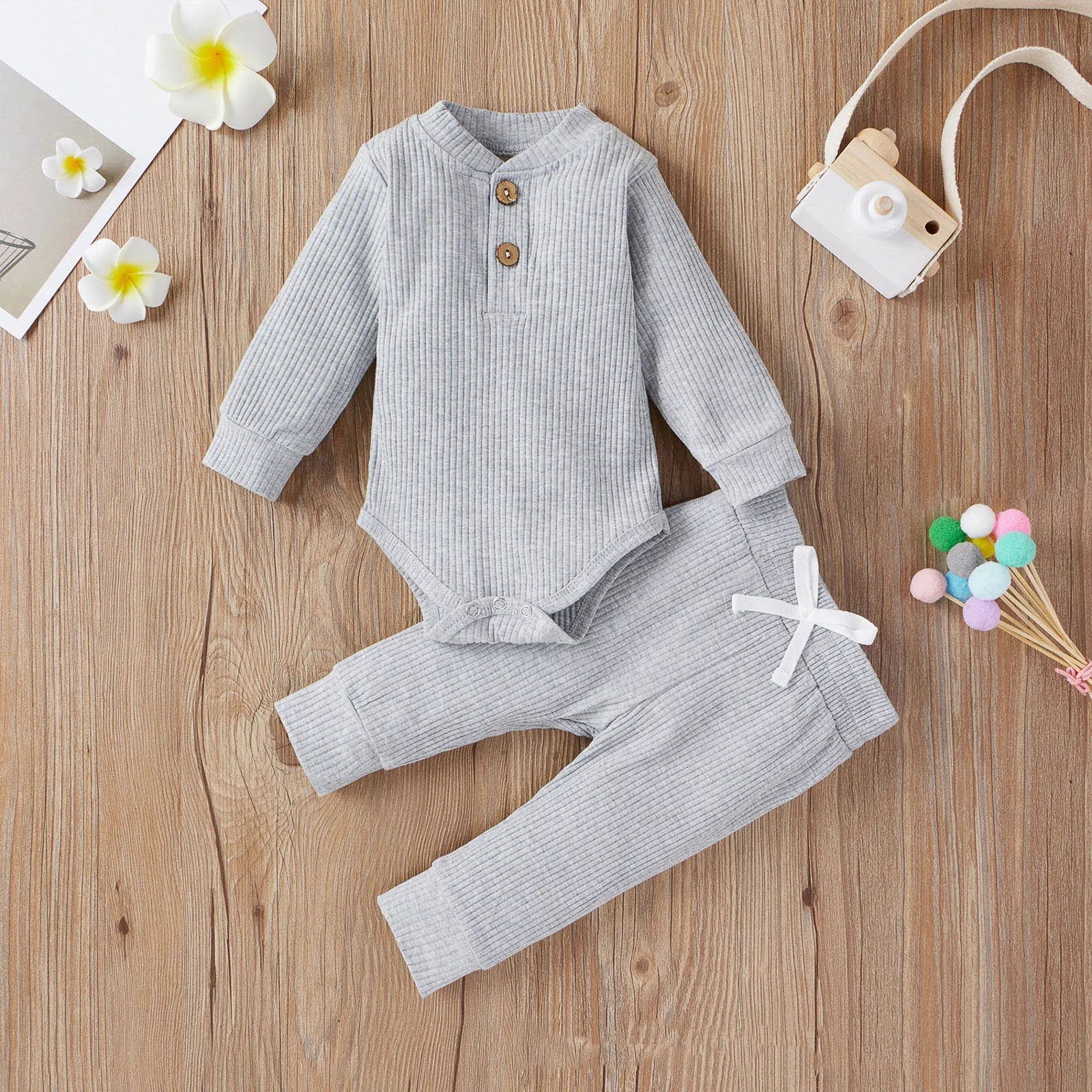 Long Sleeve Knitted Cotton Romper and Pants - Your Precious Package