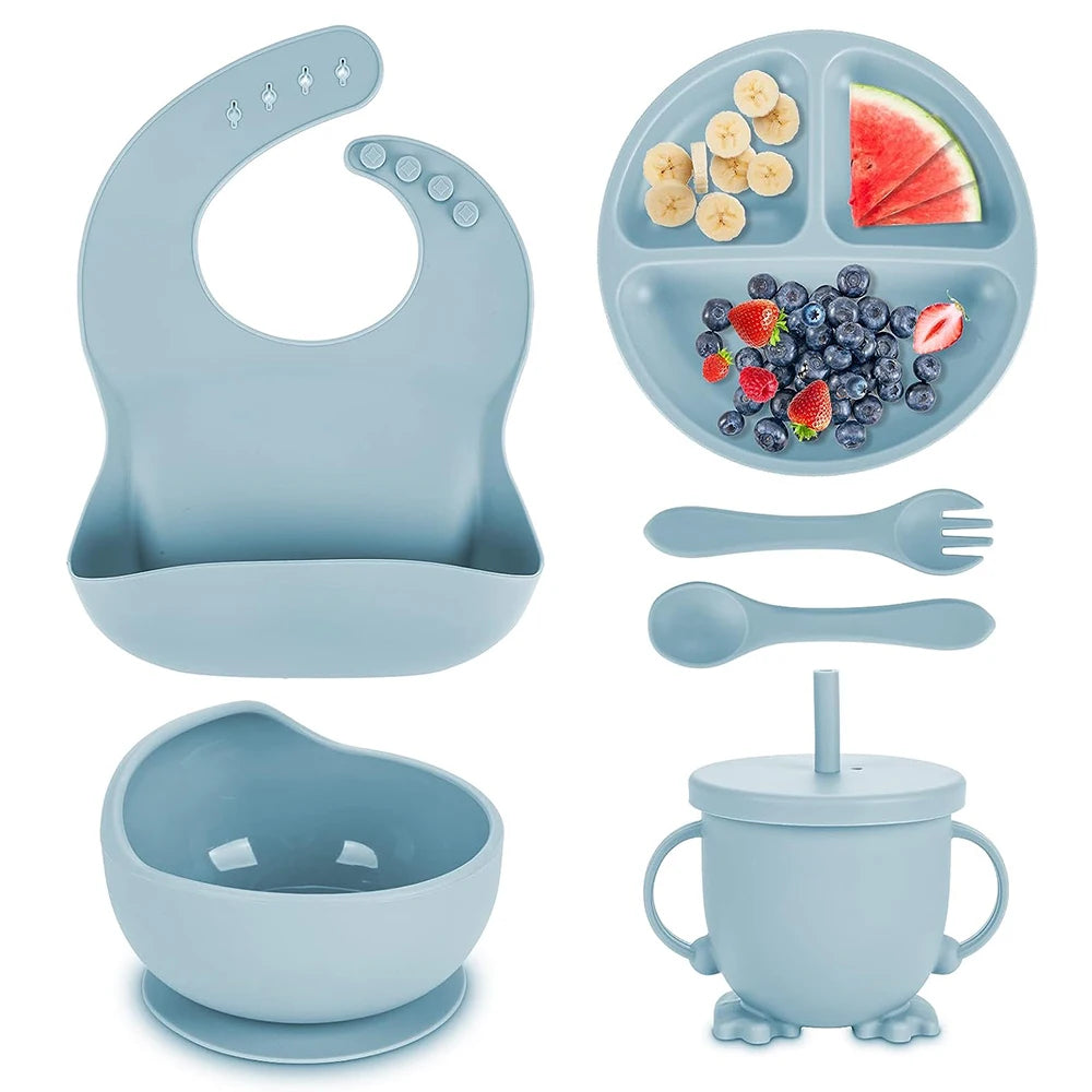 Baby silicone tableware set with 6 pieces, BPA-free. - Your Precious Package