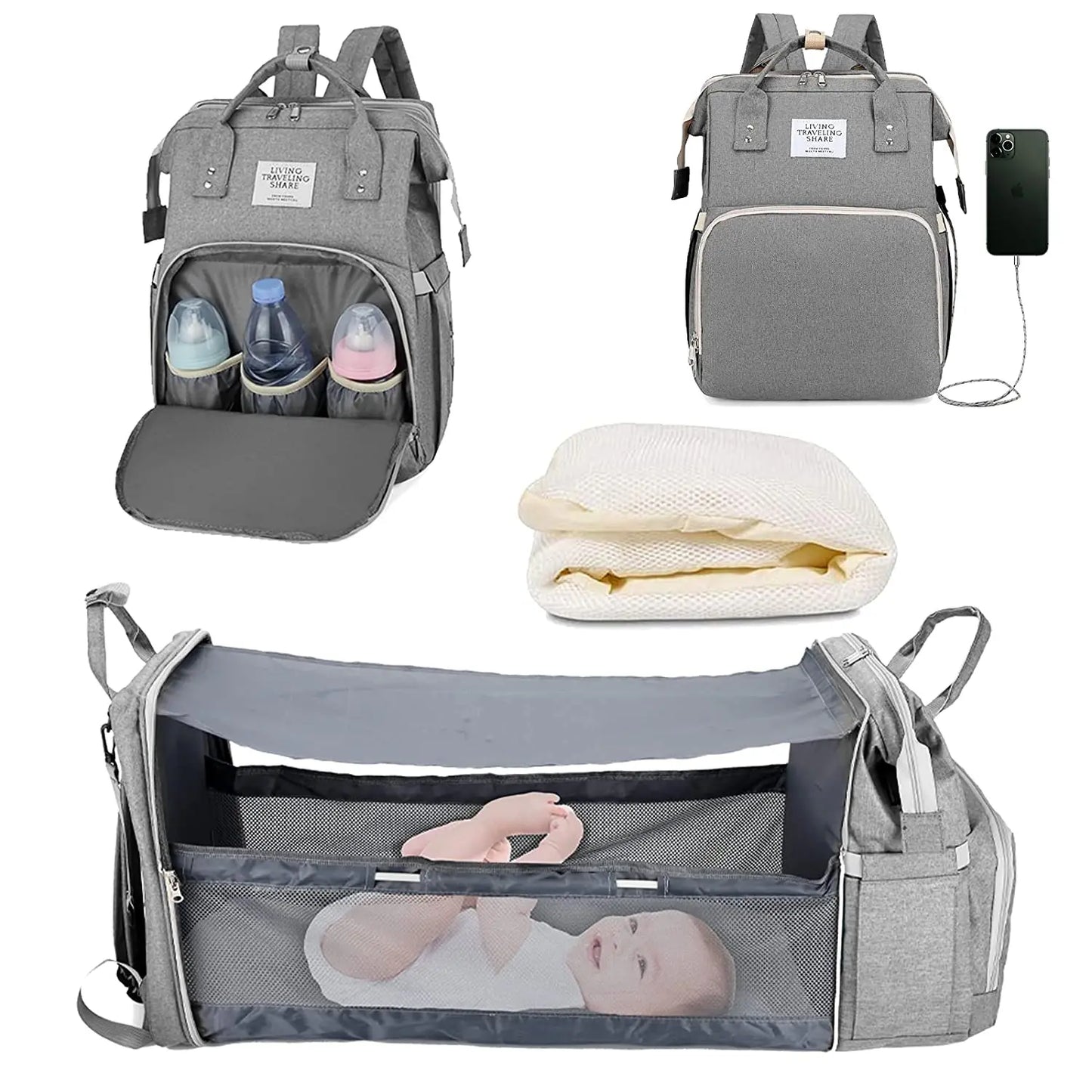 3-in-1 Diaper Bag Backpack: Foldable Baby Bed, Waterproof, USB Charge - Your Precious Package