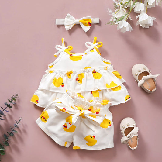 Yellow Duck Printed Baby Girl Summer Outfit - Your Precious Package