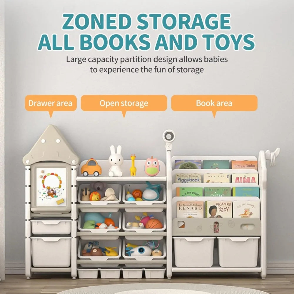 Children's Bookshelf and Toy Organizer with 14 Bins and Drawers - Your Precious Package