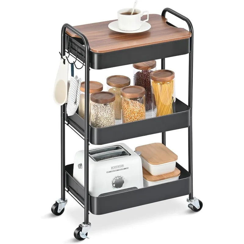 Versatile 3-tier Rolling Cart with Wheels and Wooden Top - Your Precious Package