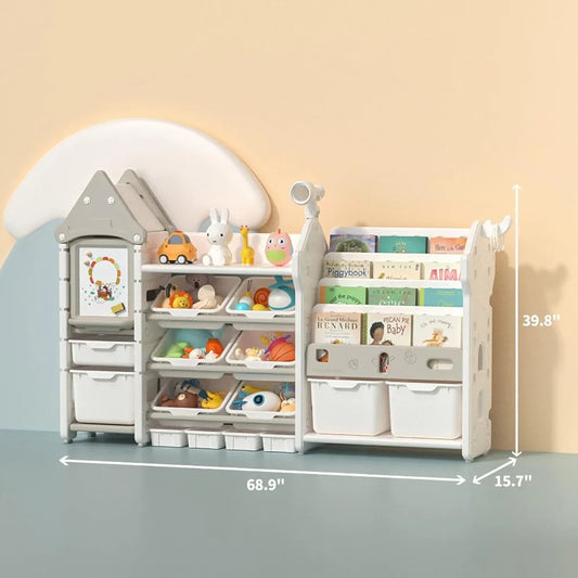 Children's Bookshelf and Toy Organizer with 14 Bins and Drawers - Your Precious Package