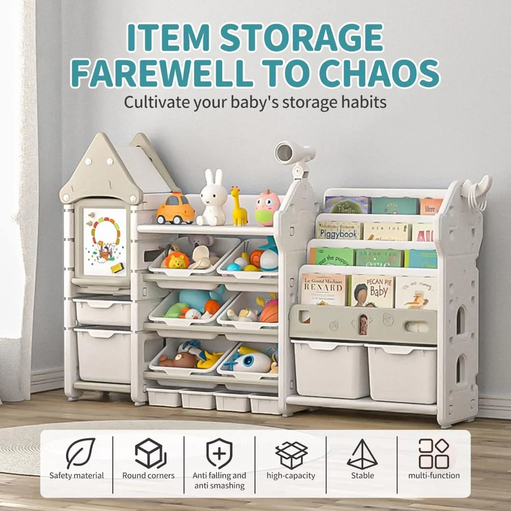 Children's Bookshelf and Toy Organizer with 14 Bins and Drawers - Your Precious Package