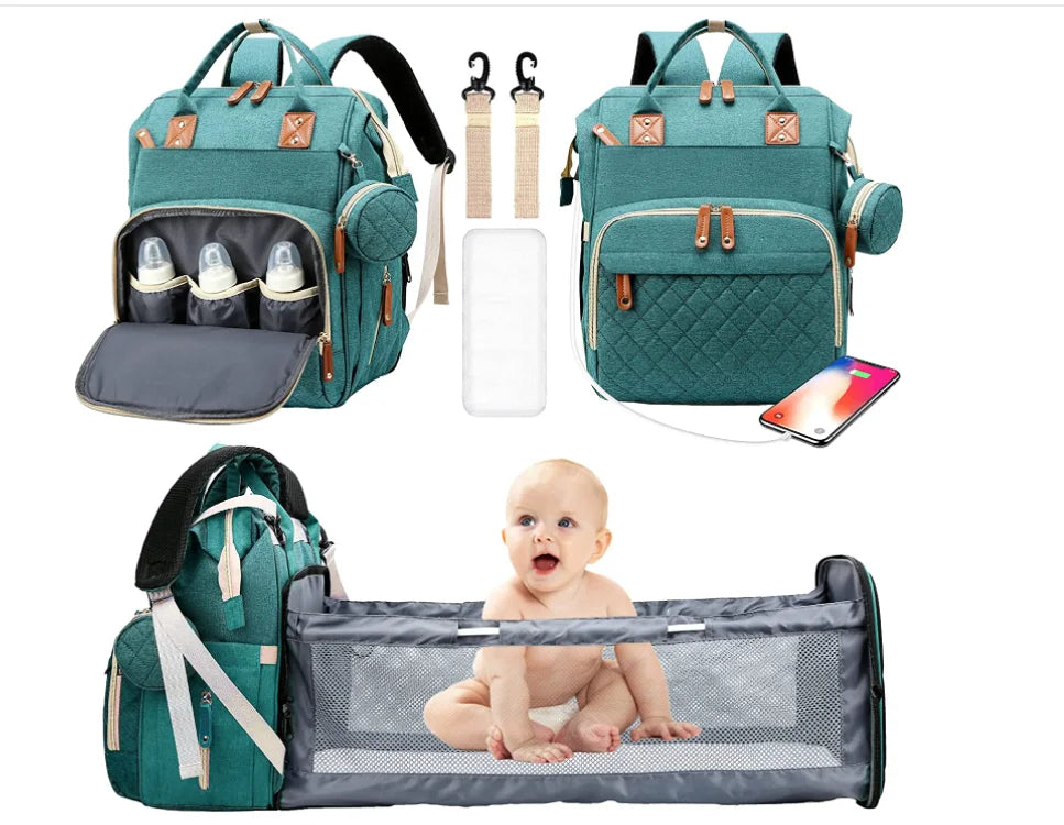 3-in-1 Diaper Bag Backpack: Foldable Baby Bed, Waterproof, USB Charge - Your Precious Package