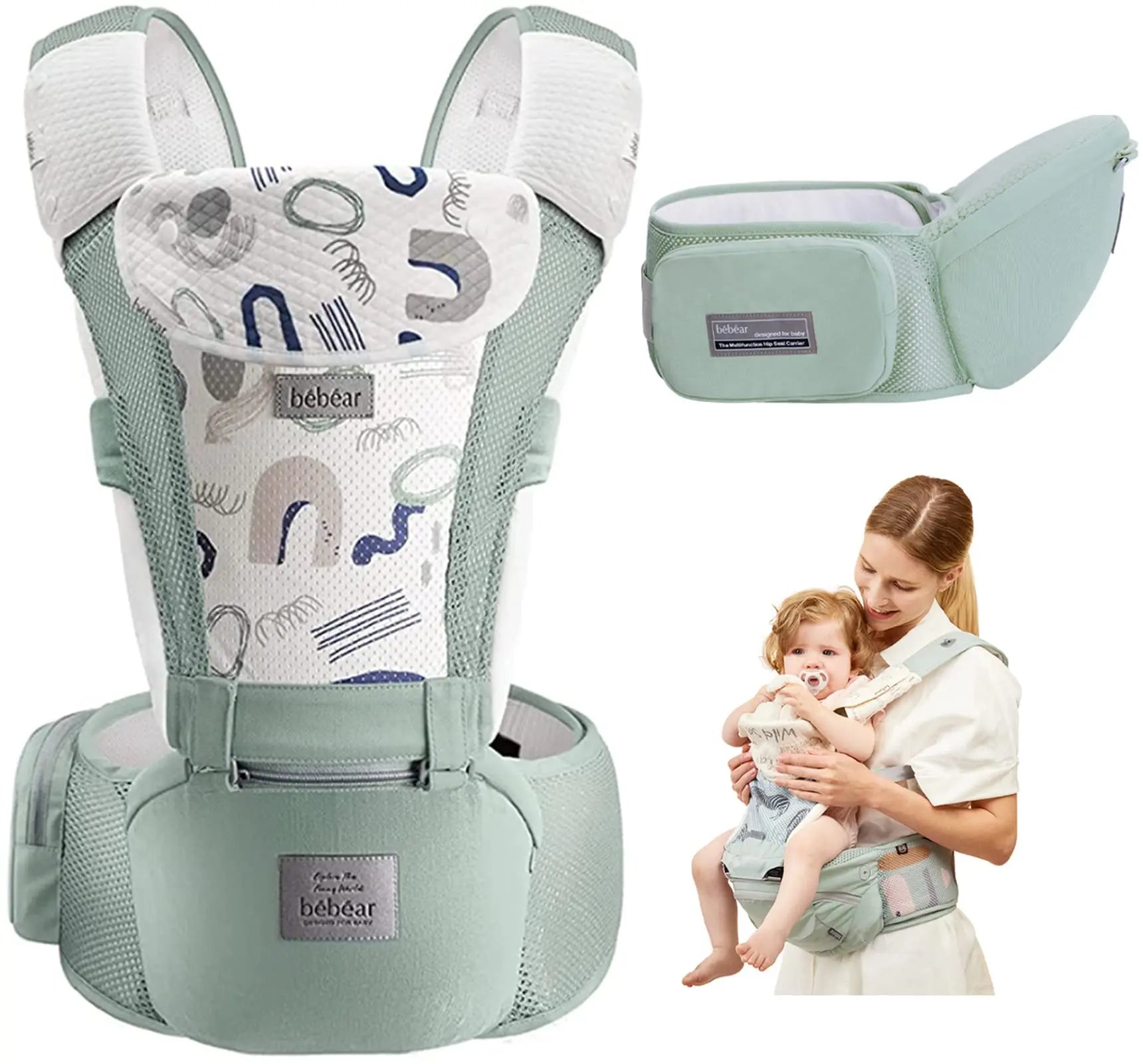 Baby Carrier: Front/Back, Hip Seat, Hood, Teething Pads - Your Precious Package