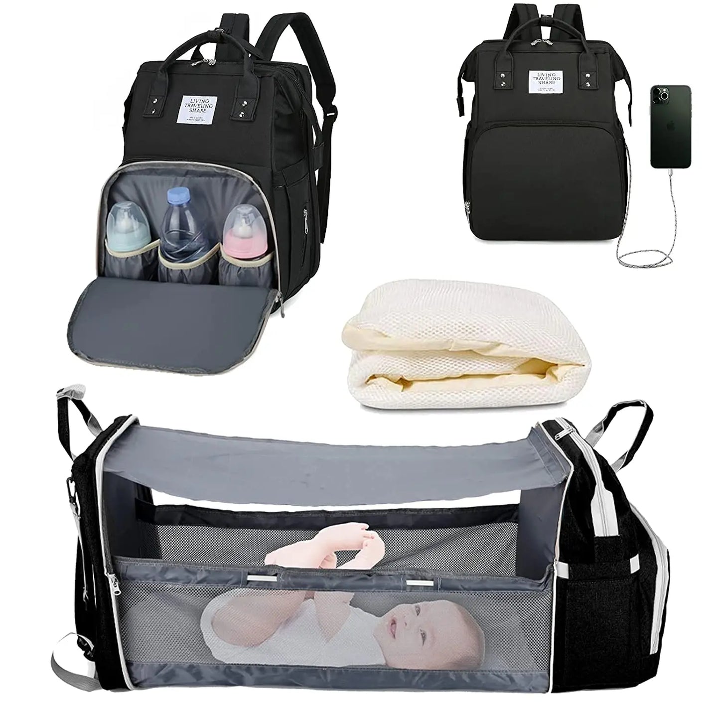 3-in-1 Diaper Bag Backpack: Foldable Baby Bed, Waterproof, USB Charge - Your Precious Package