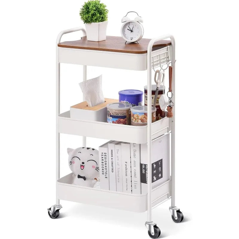 Versatile 3-tier Rolling Cart with Wheels and Wooden Top - Your Precious Package