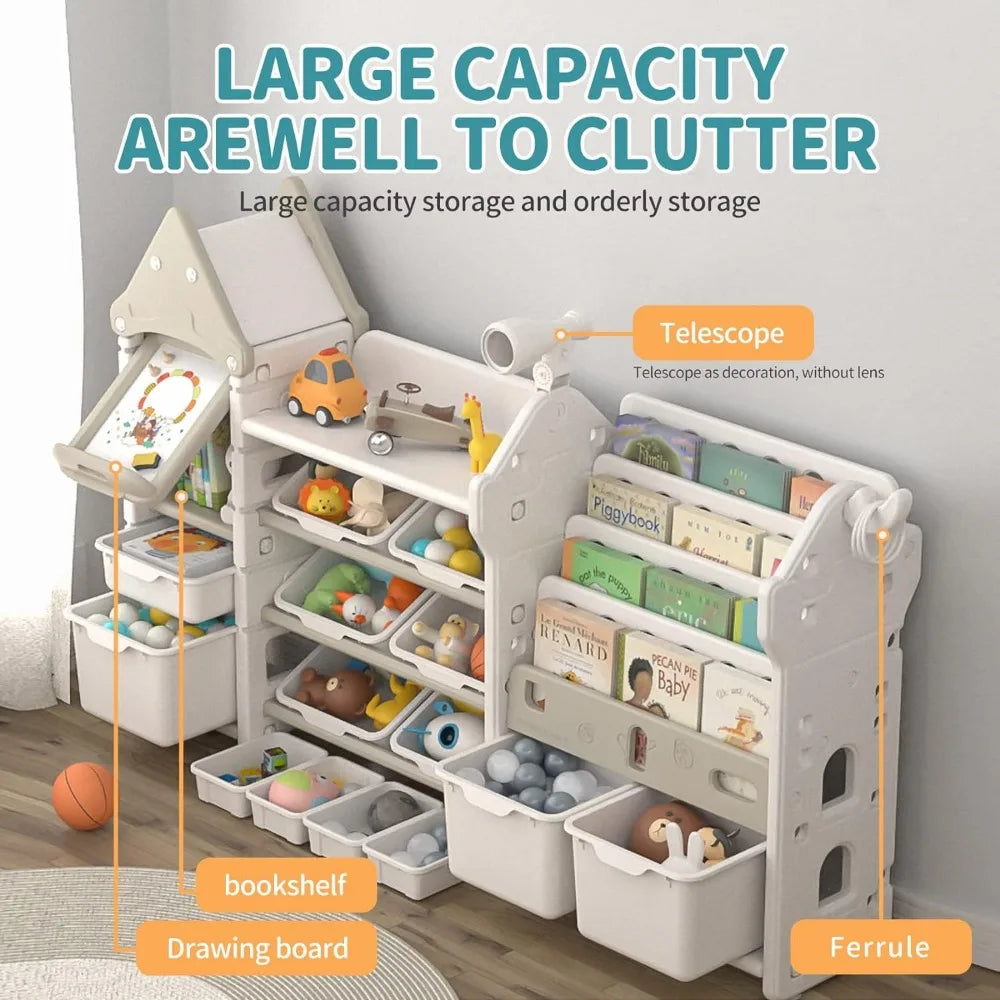 Children's Bookshelf and Toy Organizer with 14 Bins and Drawers - Your Precious Package