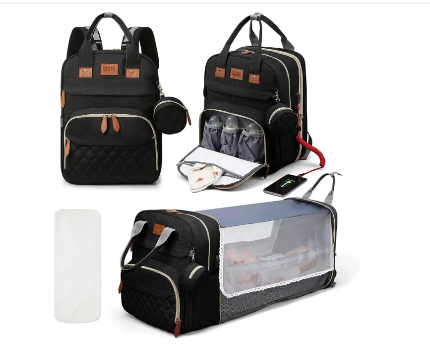 3-in-1 Diaper Bag Backpack: Foldable Baby Bed, Waterproof, USB Charge - Your Precious Package