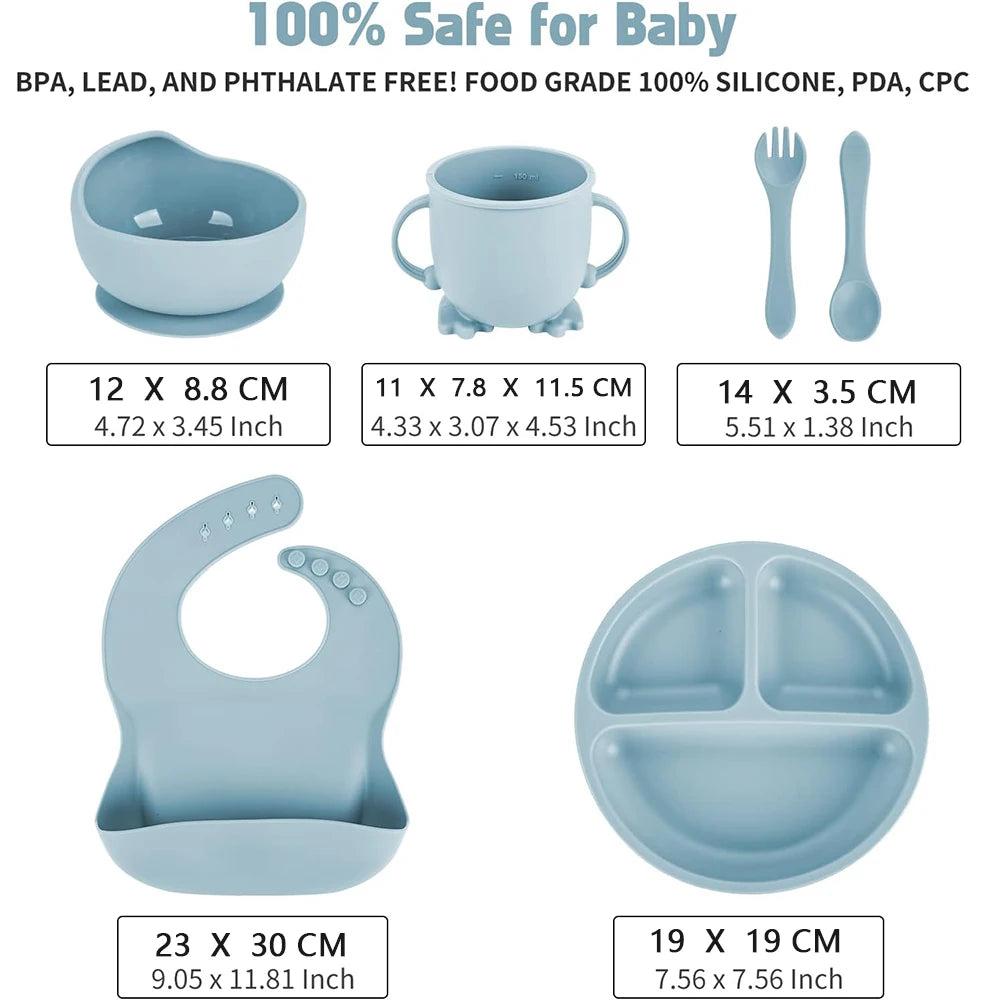 Baby silicone tableware set with 6 pieces, BPA-free. - Your Precious Package