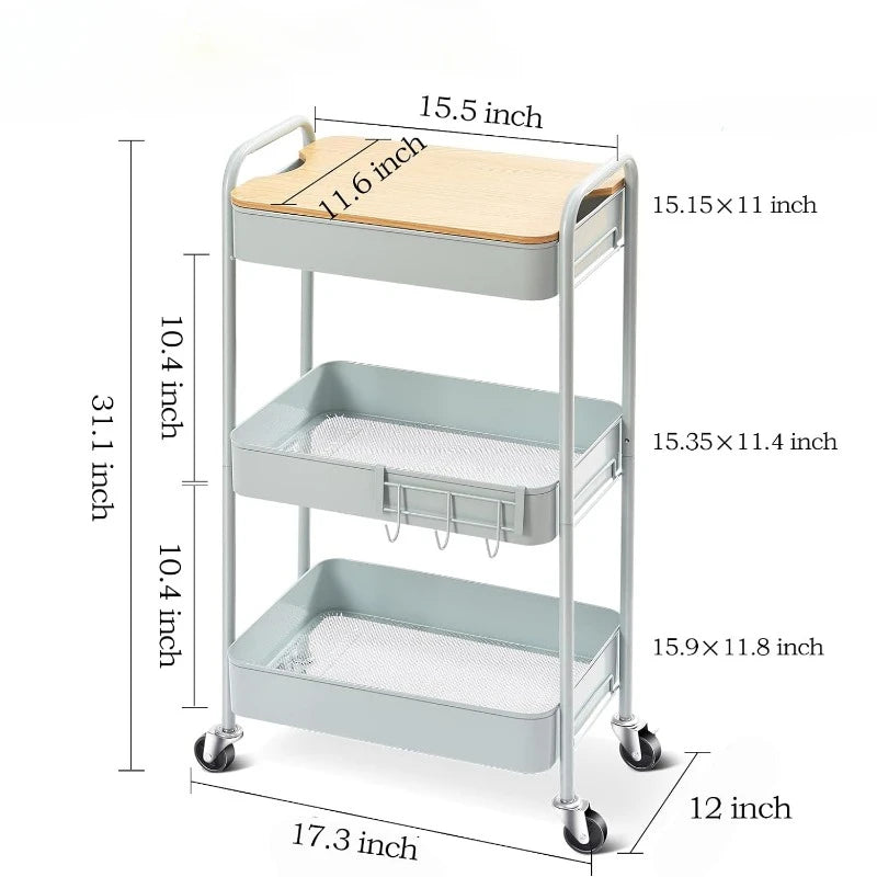 Versatile 3-tier Rolling Cart with Wheels and Wooden Top - Your Precious Package