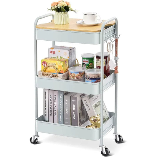 Versatile 3-tier Rolling Cart with Wheels and Wooden Top - Your Precious Package